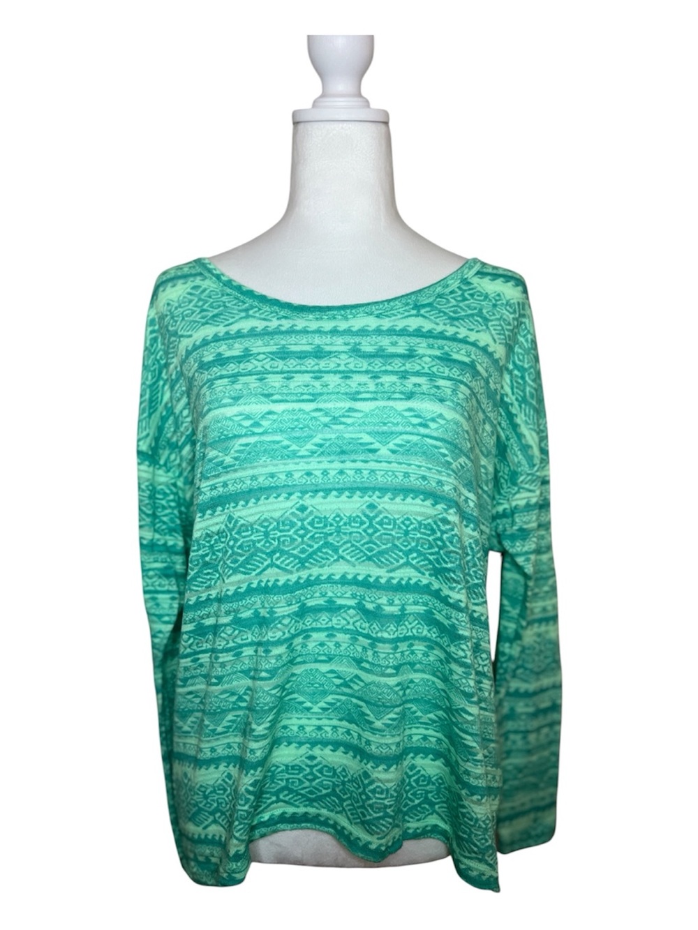 Honey Punch Teal Patterned Long-Sleeve Top